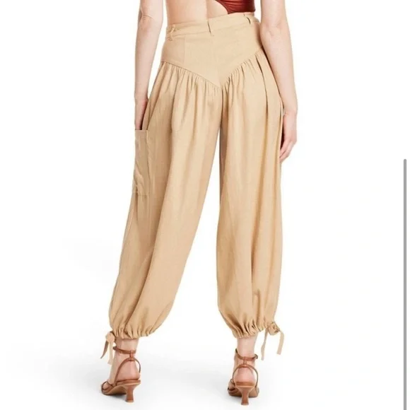 ✌️Fe Noel Pleated Boho Linen Blend Balloon Lantern Pants Tan women’s 4 lagenlook